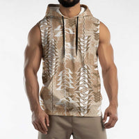 Beige Hawaii Tapa Pattern Sleeveless Hoodie With Heliconia Vintage Style LT05 - Polynesian Pride