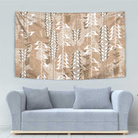 Beige Hawaii Tapa Pattern Tapestry With Heliconia Vintage Style