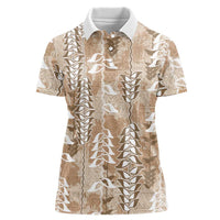 Beige Hawaii Tapa Pattern Women Polo Shirt With Heliconia Vintage Style LT05 Female Beige - Polynesian Pride