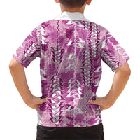 Magenta Hawaii Tapa Pattern Kid Hawaiian Shirt With Heliconia Vintage Style LT05 - Polynesian Pride