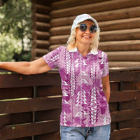 Magenta Hawaii Tapa Pattern Women Polo Shirt With Heliconia Vintage Style LT05 - Polynesian Pride