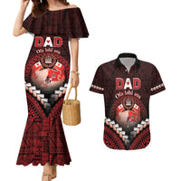 Personalised Tonga Happy Father's Day Couples Matching Mermaid Dress and Hawaiian Shirt Ofa Lahi Atu Dad Polynesian Tribal LT05 Red - Polynesian Pride