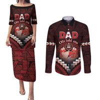Personalised Tonga Happy Father's Day Couples Matching Puletasi and Long Sleeve Button Shirt Ofa Lahi Atu Dad Polynesian Tribal LT05 Red - Polynesian Pride