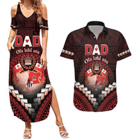 Personalised Tonga Happy Father's Day Couples Matching Summer Maxi Dress and Hawaiian Shirt Ofa Lahi Atu Dad Polynesian Tribal LT05 Red - Polynesian Pride