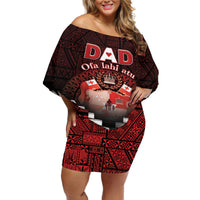 Personalised Tonga Happy Father's Day Off Shoulder Short Dress Ofa Lahi Atu Dad Polynesian Tribal LT05 Women Red - Polynesian Pride