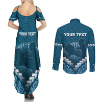 Personalised Fiji Happy Father's Day Couples Matching Summer Maxi Dress and Long Sleeve Button Shirt Au Lomani Iko Dad Polynesian Tribal LT05 - Polynesian Pride