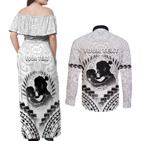 Personalised New Zealand Happy Father's Day Couples Matching Off Shoulder Maxi Dress and Long Sleeve Button Shirt Aroha Ahau Ki A Koe Papa Polynesian Tribal