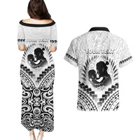 Personalised New Zealand Happy Father's Day Couples Matching Puletasi and Hawaiian Shirt Aroha Ahau Ki A Koe Papa Polynesian Tribal