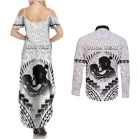 Personalised New Zealand Happy Father's Day Couples Matching Summer Maxi Dress and Long Sleeve Button Shirt Aroha Ahau Ki A Koe Papa Polynesian Tribal