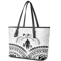 New Zealand Happy Father's Day Leather Tote Bag Aroha Ahau Ki A Koe Papa Polynesian Tribal
