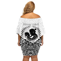 Personalised New Zealand Happy Father's Day Off Shoulder Short Dress Aroha Ahau Ki A Koe Papa Polynesian Tribal LT05 - Polynesian Pride