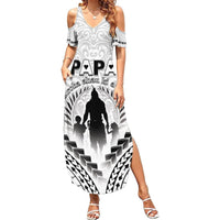 Personalised New Zealand Happy Father's Day Summer Maxi Dress Aroha Ahau Ki A Koe Papa Polynesian Tribal LT05 Women White - Polynesian Pride