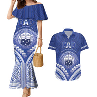 Personalised Samoa Happy Father's Day Couples Matching Mermaid Dress and Hawaiian Shirt Ou Te Alofa Ia Te Oe Tama Dad Polynesian Tribal LT05 Blue - Polynesian Pride