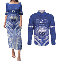 Personalised Samoa Happy Father's Day Couples Matching Puletasi and Long Sleeve Button Shirt Ou Te Alofa Ia Te Oe Tama Dad Polynesian Tribal LT05 Blue - Polynesian Pride