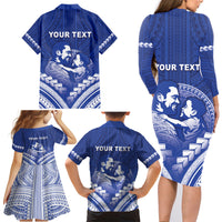 Personalised Samoa Happy Father's Day Family Matching Long Sleeve Bodycon Dress and Hawaiian Shirt Ou Te Alofa Ia Te Oe Tama Dad Polynesian Tribal