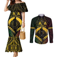 Personalised Vanuatu Happy Father's Day Couples Matching Mermaid Dress and Long Sleeve Button Shirt Mi Lavem Yu Papa Polynesian Tribal LT05 Reggae - Polynesian Pride