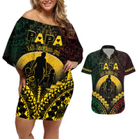 Personalised Vanuatu Happy Father's Day Couples Matching Off Shoulder Short Dress and Hawaiian Shirt Mi Lavem Yu Papa Polynesian Tribal LT05 Reggae - Polynesian Pride