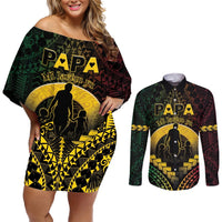 Personalised Vanuatu Happy Father's Day Couples Matching Off Shoulder Short Dress and Long Sleeve Button Shirt Mi Lavem Yu Papa Polynesian Tribal LT05 Reggae - Polynesian Pride