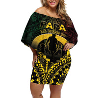 Personalised Vanuatu Happy Father's Day Off Shoulder Short Dress Mi Lavem Yu Papa Polynesian Tribal LT05 Women Reggae - Polynesian Pride