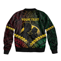 Personalised Vanuatu Happy Father's Day Sleeve Zip Bomber Jacket Mi Lavem Yu Papa Polynesian Tribal