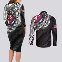 Hawaii Flag Day Couples Matching Long Sleeve Bodycon Dress and Long Sleeve Button Shirt Hawaiian Maile Lei LT05 - Polynesian Pride