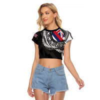 Hawaii Flag Day Raglan Cropped T Shirt Hawaiian Maile Lei LT05 Female Black - Polynesian Pride