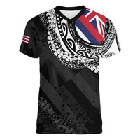 Hawaii Flag Day Women V-Neck T-Shirt Hawaiian Maile Lei LT05 Female Black - Polynesian Pride