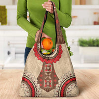 Samoa Language Week Grocery Bag Samoan Motif With Red Hibiscus