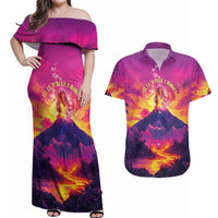 Hawaii Kilauea Volcano Couples Matching Off Shoulder Maxi Dress and Hawaiian Shirt There Is Pele Goddess Of The Volcano - Polynesian Pride