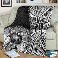 Hibiscus With Black Austronesian Tattoo Pattern Blanket - Polynesian Pride