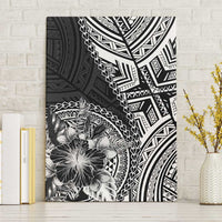 Hibiscus With Black Austronesian Tattoo Pattern Canvas Wall Art - Polynesian Pride
