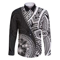 Hibiscus With Black Austronesian Tattoo Pattern Family Matching Long Sleeve Bodycon Dress and Hawaiian Shirt - Polynesian Pride