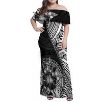 Hibiscus With Black Austronesian Tattoo Pattern Family Matching Off Shoulder Maxi Dress and Hawaiian Shirt - Polynesian Pride