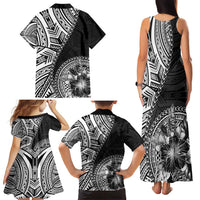 Hibiscus With Black Austronesian Tattoo Pattern Family Matching Tank Maxi Dress and Hawaiian Shirt - Polynesian Pride