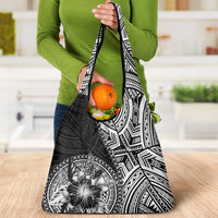 Hibiscus With Black Austronesian Tattoo Pattern Grocery Bag - Polynesian Pride