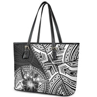 Hibiscus With Black Austronesian Tattoo Pattern Leather Tote Bag - Polynesian Pride