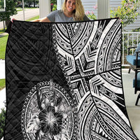 Hibiscus With Black Austronesian Tattoo Pattern Quilt - Polynesian Pride
