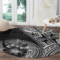 Hibiscus With Black Austronesian Tattoo Pattern Round Carpet - Polynesian Pride