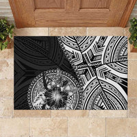 Hibiscus With Black Austronesian Tattoo Pattern Rubber Doormat - Polynesian Pride