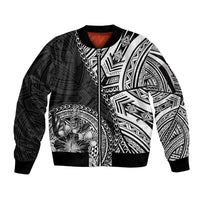 Hibiscus With Black Austronesian Tattoo Pattern Sleeve Zip Bomber Jacket - Polynesian Pride