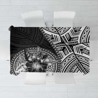 Hibiscus With Black Austronesian Tattoo Pattern Tablecloth - Polynesian Pride