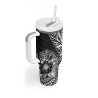 Hibiscus With Black Austronesian Tattoo Pattern Tumbler With Handle - Polynesian Pride