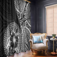 Hibiscus With Black Austronesian Tattoo Pattern Window Curtain - Polynesian Pride
