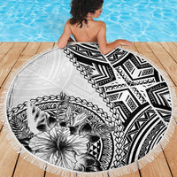 Hibiscus With White Austronesian Tattoo Pattern Beach Blanket - Polynesian Pride