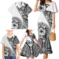 Hibiscus With White Austronesian Tattoo Pattern Family Matching Mermaid Dress and Hawaiian Shirt - Polynesian Pride