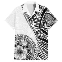 Hibiscus With White Austronesian Tattoo Pattern Family Matching Short Sleeve Bodycon Dress and Hawaiian Shirt - Polynesian Pride
