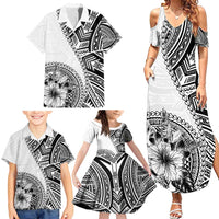 Hibiscus With White Austronesian Tattoo Pattern Family Matching Summer Maxi Dress and Hawaiian Shirt - Polynesian Pride