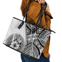 Hibiscus With White Austronesian Tattoo Pattern Leather Tote Bag - Polynesian Pride