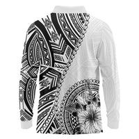 Hibiscus With White Austronesian Tattoo Pattern Long Sleeve Polo Shirt LT05 - Polynesian Pride