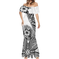 Hibiscus With White Austronesian Tattoo Pattern Mermaid Dress - Polynesian Pride